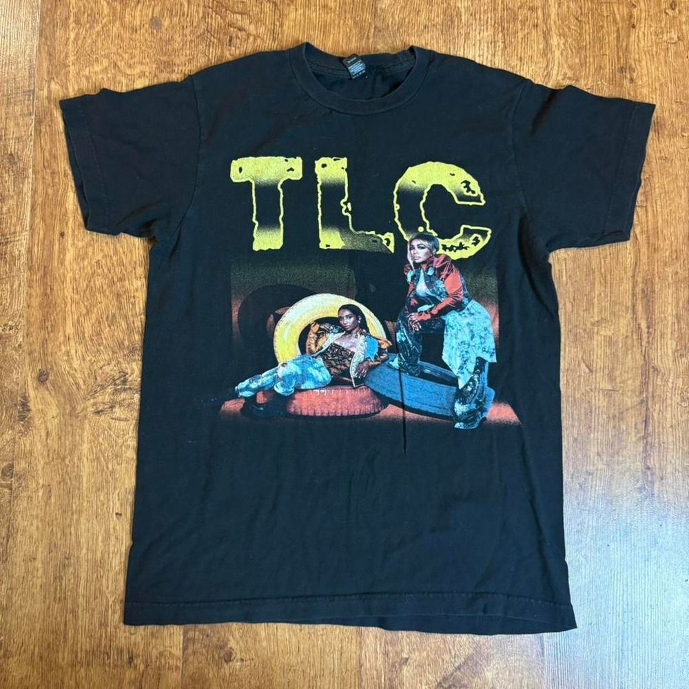 TLC Faded Black Graphic T-Shirt Tultex 90s R&B Band Tee Small